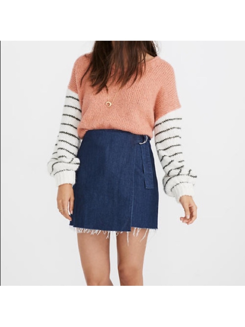 Madewell Denim Mini Skirt Womens 6 Blue Dark Wash A Line Raw Hem Jean Skirt